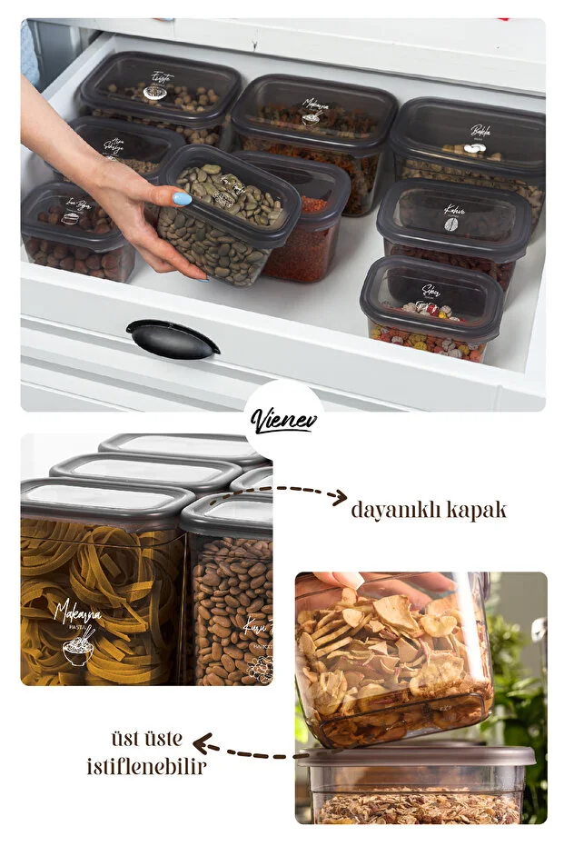 30'lu Peggy Dikdörtgen Saklama Kutusu Seti 6x(1,9 1,5 1,15 0,8 0,4 LİTRE) Serigrafi Etiketli